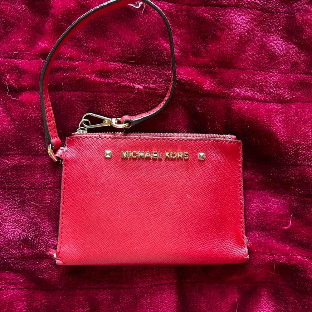 Michael Kors wristlet red pebble leather zip wallet